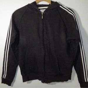 Vintage Black Zip-Up Hoodie with White Stripes